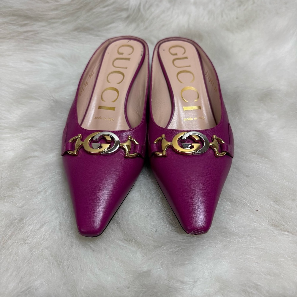 Gucci Zumi Mauve Pointed Toe Kitten Heel Mules 36 - Picture 5 of 13